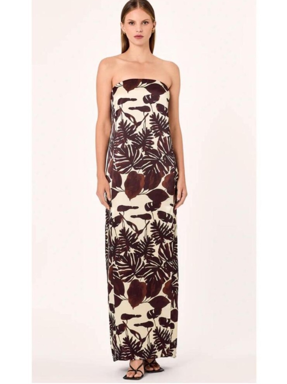 NEW Nicholas Axelie strapless tropical print satin tube evening gown